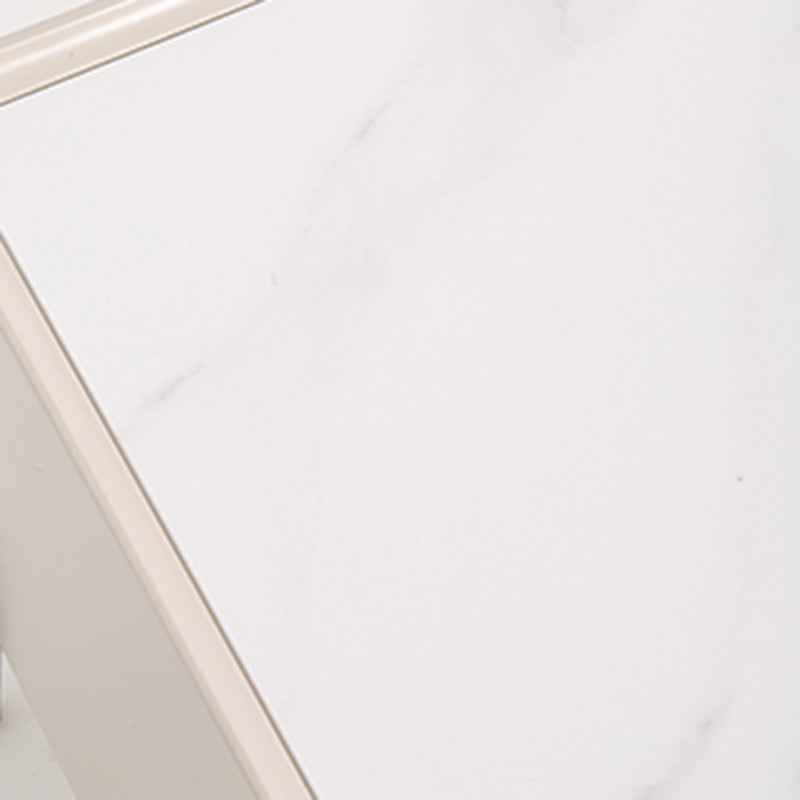 Contemporary Scandinavian Square Cream White 2-Drawer Storage Nightstand - Stone Slab Top Bedside Table For Bedroom