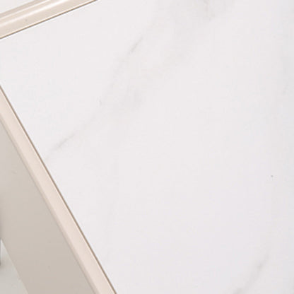 Contemporary Scandinavian Square Cream White 2-Drawer Storage Nightstand - Stone Slab Top Bedside Table For Bedroom