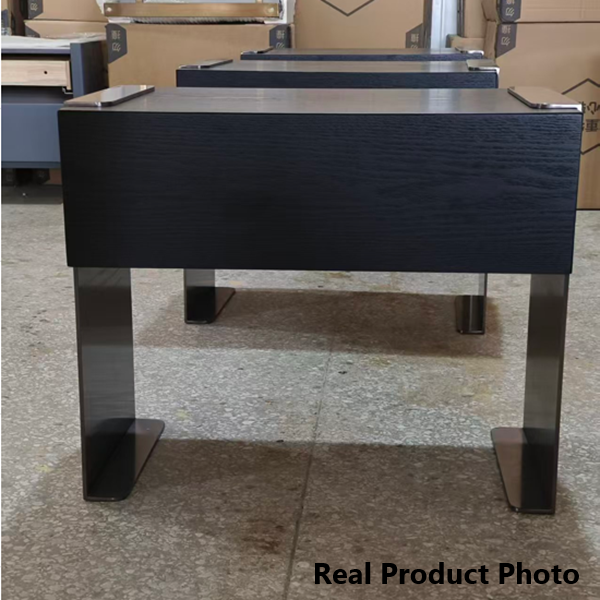Traditional Clean Geometric Side Table - Metal Base 1 Drawer Nightstand For Bedroom