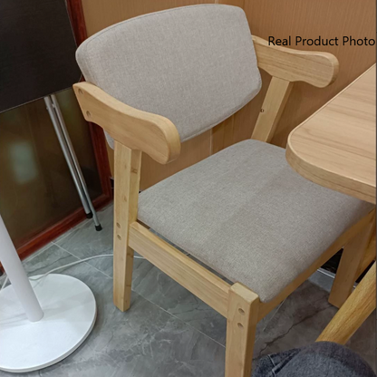 Contemporary Scandinavian Rubberwood Cotton-Linen Microfiber Leather Curved Square Dining Chair Backrest Armrests For Dining Room