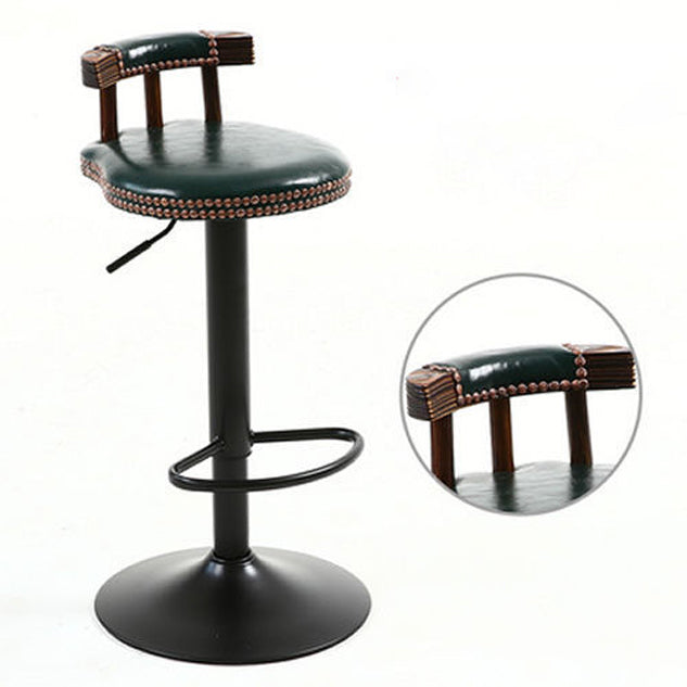 Contemporary Luxury Round Faux Oil-Waxed Leather Iron Bar Stool Backrest Footrest For Dining Room