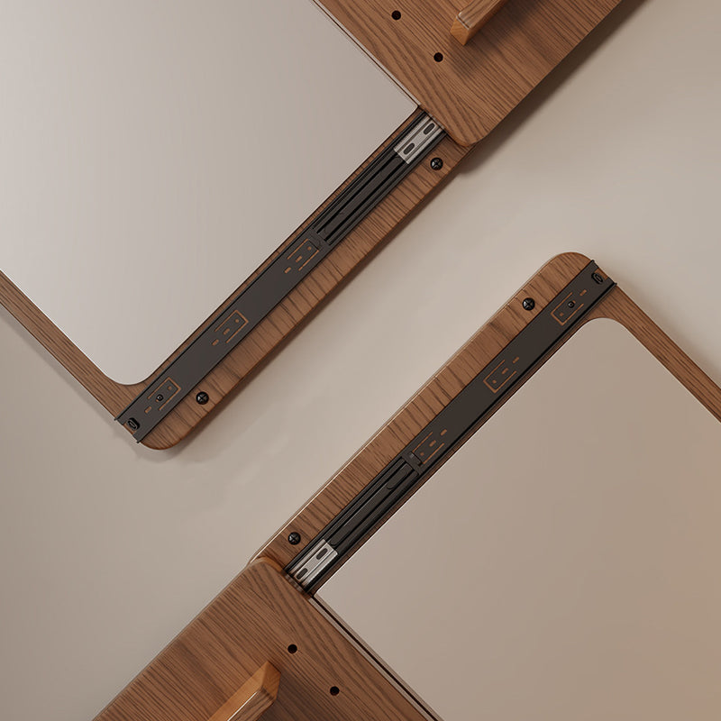 Modern Minimalist Solid Wood Metal Glass Rounded Rectangle Wall Mirror With Sliding Pegboard Storage & Hooks For Entryway