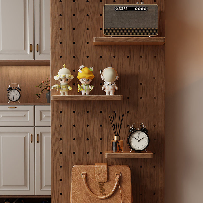 Modern Minimalist Solid Wood Metal Glass Rounded Rectangle Wall Mirror With Sliding Pegboard Storage & Hooks For Entryway