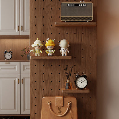 Modern Minimalist Solid Wood Metal Glass Rounded Rectangle Wall Mirror With Sliding Pegboard Storage & Hooks For Entryway