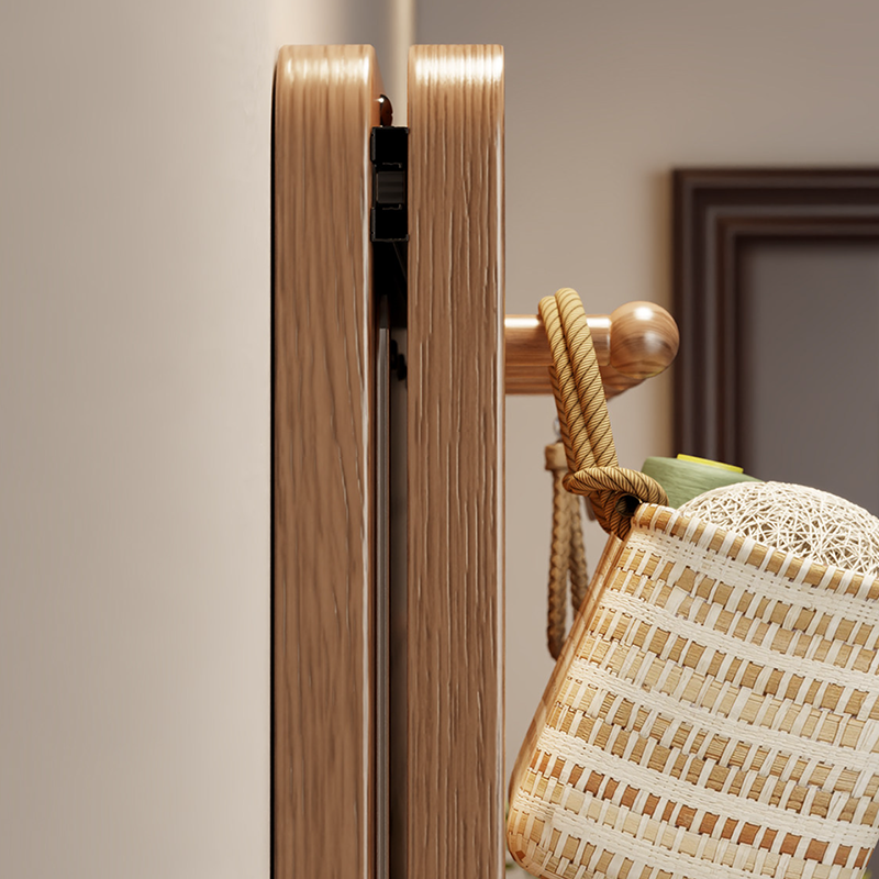 Modern Minimalist Solid Wood Metal Glass Rounded Rectangle Wall Mirror With Sliding Pegboard Storage & Hooks For Entryway