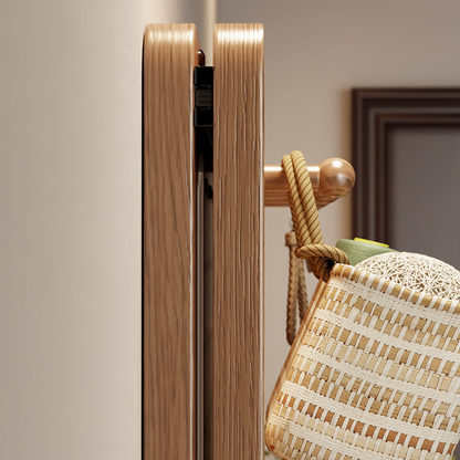 Modern Minimalist Solid Wood Metal Glass Rounded Rectangle Wall Mirror With Sliding Pegboard Storage & Hooks For Entryway