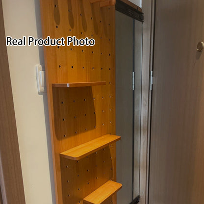 Modern Minimalist Solid Wood Metal Glass Rounded Rectangle Wall Mirror With Sliding Pegboard Storage & Hooks For Entryway