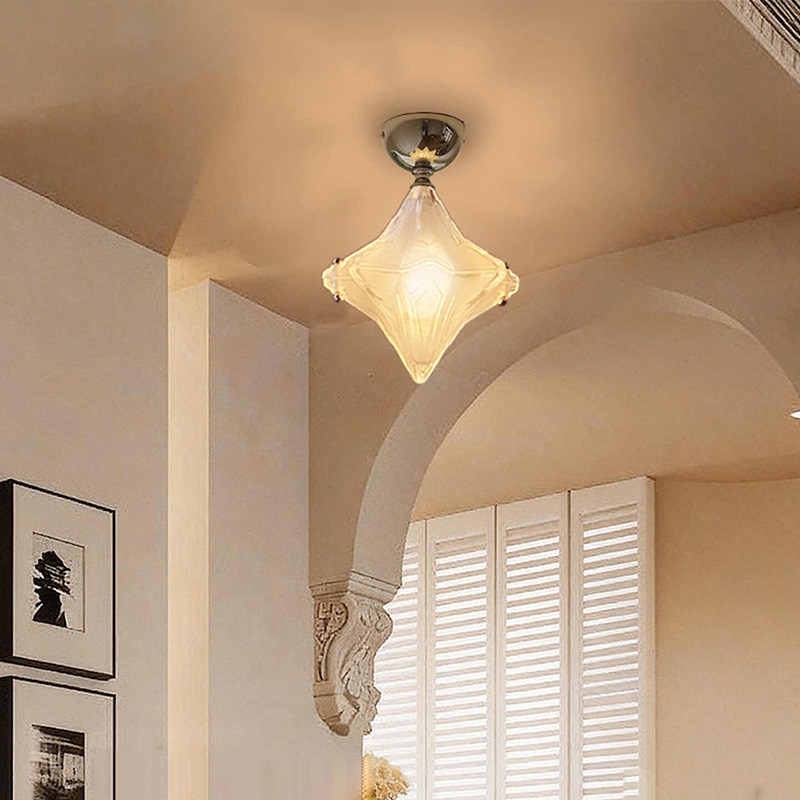 Contemporary Creative Glass Iron Dome Star 1-Light Semi-Flush Mount Ceiling Light For Hallway & Entryway
