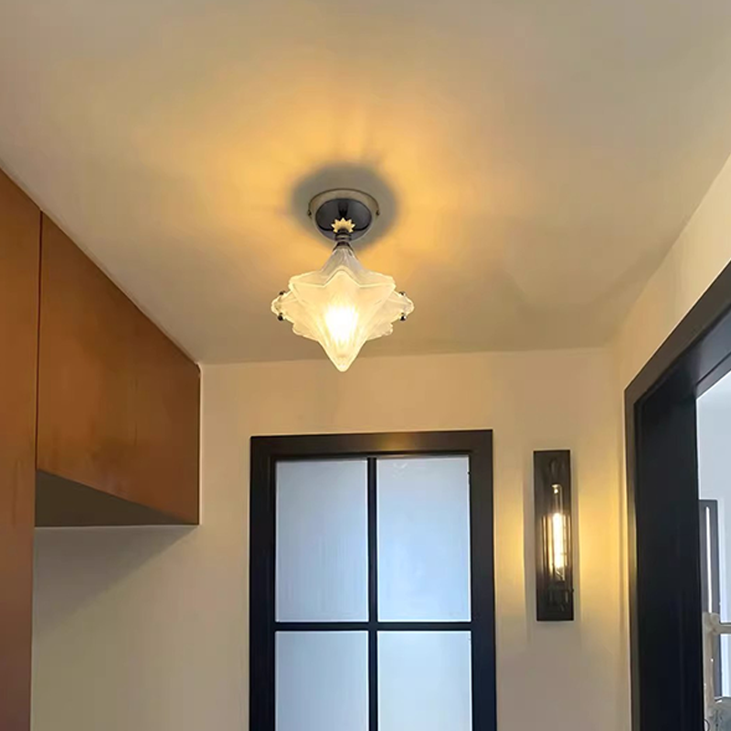 Contemporary Creative Glass Iron Dome Star 1-Light Semi-Flush Mount Ceiling Light For Hallway & Entryway
