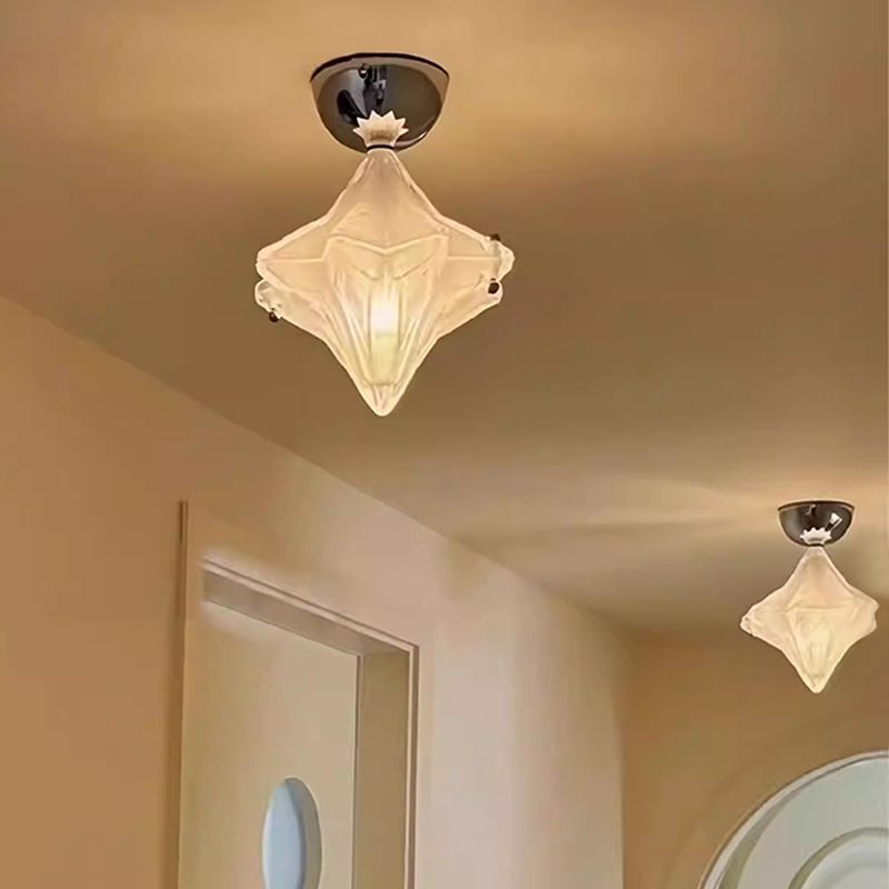 Contemporary Creative Glass Iron Dome Star 1-Light Semi-Flush Mount Ceiling Light For Hallway & Entryway