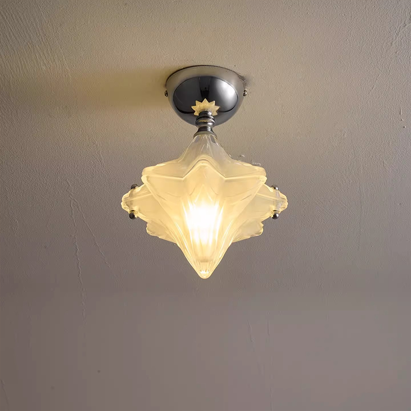 Contemporary Creative Glass Iron Dome Star 1-Light Semi-Flush Mount Ceiling Light For Hallway & Entryway
