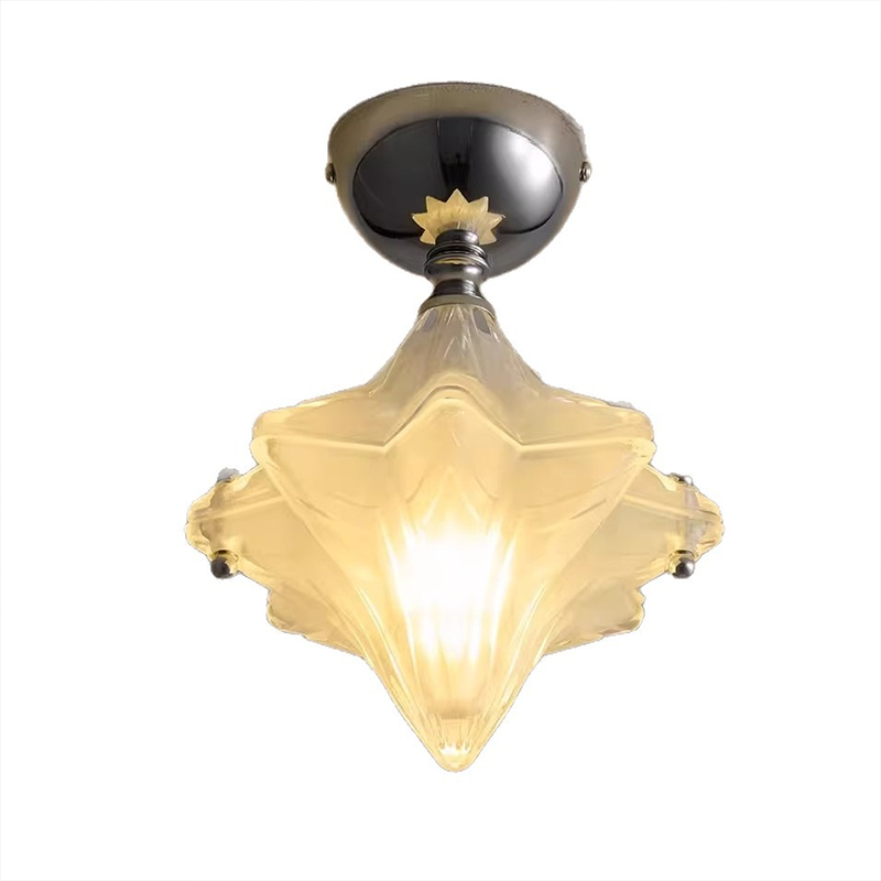 Contemporary Creative Glass Iron Dome Star 1-Light Semi-Flush Mount Ceiling Light For Hallway & Entryway