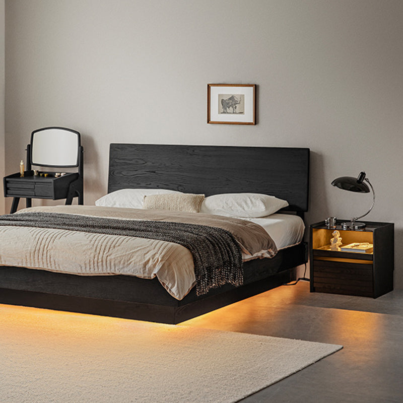 Modern Luxury Solid Plywood Nightstand With Glass Top - End Table With Wireless Charging & LED Sensor Light For Bedroom Storage