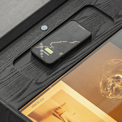 Modern Luxury Solid Plywood Nightstand With Glass Top - End Table With Wireless Charging & LED Sensor Light For Bedroom Storage