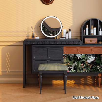 Traditional French Style Dressing Stool - Corduroy Upholstered Solid Ash Wood Frame Vanity Stool For Bedroom