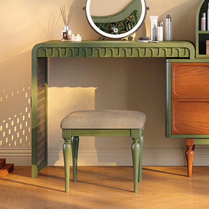 Traditional French Style Dressing Stool - Corduroy Upholstered Solid Ash Wood Frame Vanity Stool For Bedroom