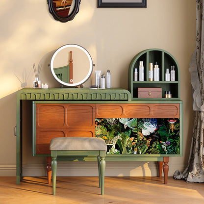 Traditional French Style Dressing Stool - Corduroy Upholstered Solid Ash Wood Frame Vanity Stool For Bedroom