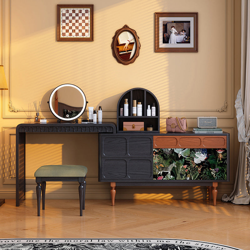 Traditional French Style Dressing Stool - Corduroy Upholstered Solid Ash Wood Frame Vanity Stool For Bedroom