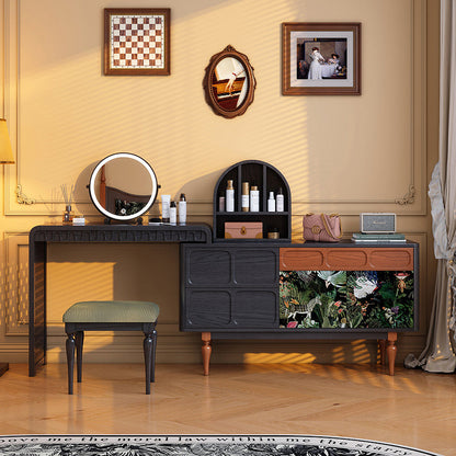 Traditional French Style Dressing Stool - Corduroy Upholstered Solid Ash Wood Frame Vanity Stool For Bedroom