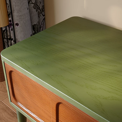 Retro Solid Ash Wood Nightstand - Hidden Handle Recessed Panel Bedside Table 1-Drawer For Bedroom
