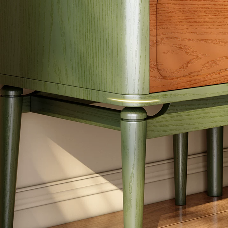 Retro Solid Ash Wood Nightstand - Hidden Handle Recessed Panel Bedside Table 1-Drawer For Bedroom