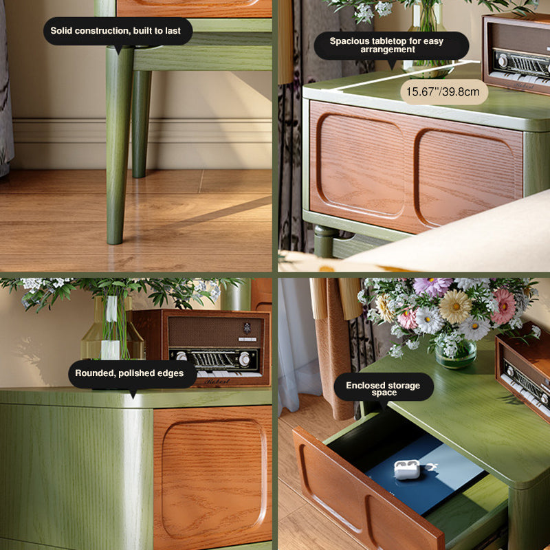 Retro Solid Ash Wood Nightstand - Hidden Handle Recessed Panel Bedside Table 1-Drawer For Bedroom