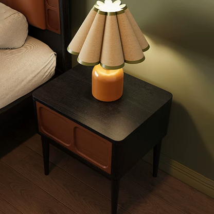 Retro Solid Ash Wood Nightstand - Hidden Handle Recessed Panel Bedside Table 1-Drawer For Bedroom