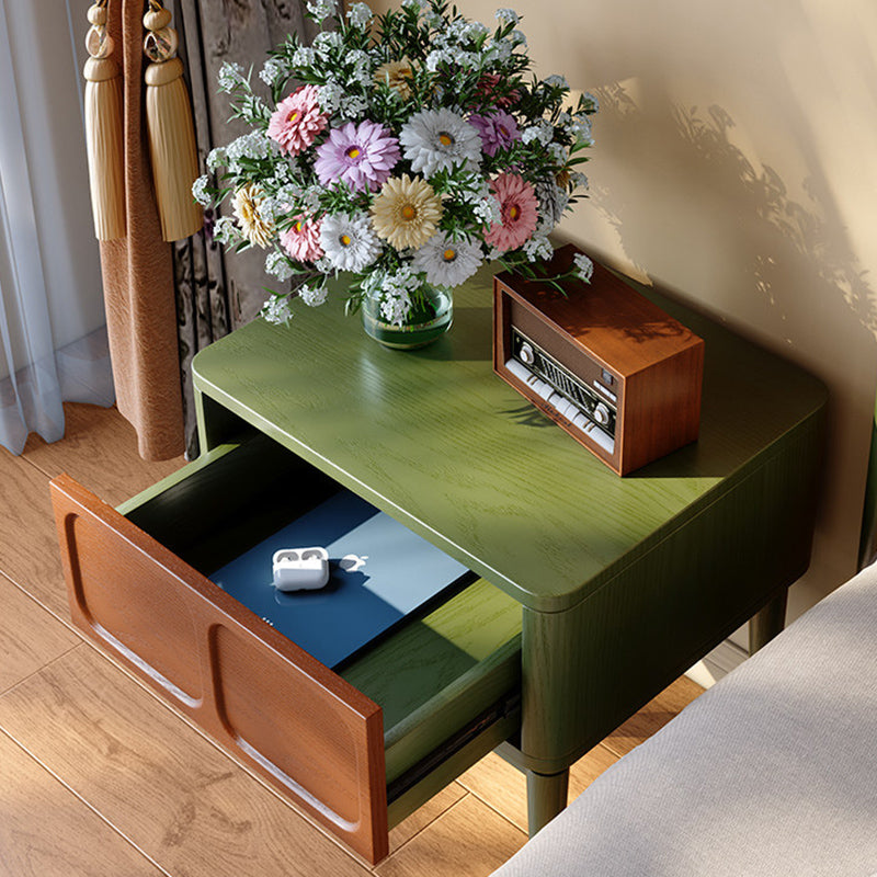 Retro Solid Ash Wood Nightstand - Hidden Handle Recessed Panel Bedside Table 1-Drawer For Bedroom