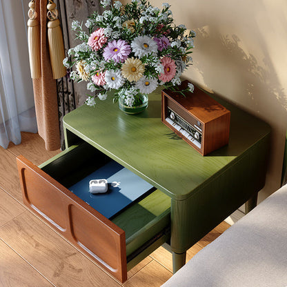 Retro Solid Ash Wood Nightstand - Hidden Handle Recessed Panel Bedside Table 1-Drawer For Bedroom