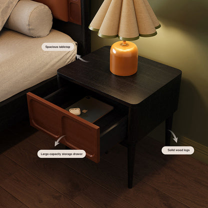 Retro Solid Ash Wood Nightstand - Hidden Handle Recessed Panel Bedside Table 1-Drawer For Bedroom