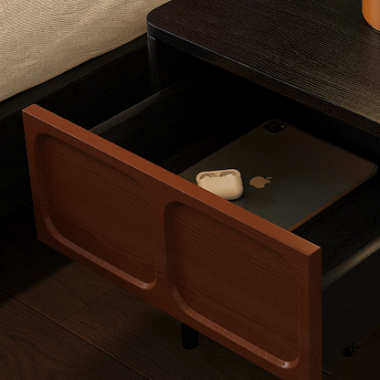 Retro Solid Ash Wood Nightstand - Hidden Handle Recessed Panel Bedside Table 1-Drawer For Bedroom