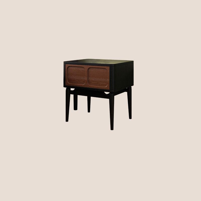Retro Solid Ash Wood Nightstand - Hidden Handle Recessed Panel Bedside Table 1-Drawer For Bedroom