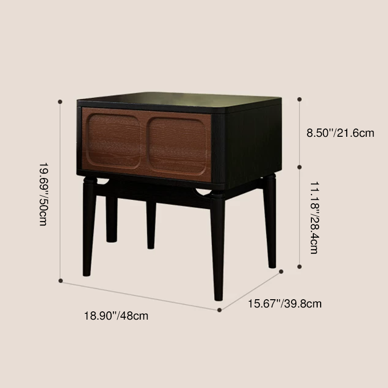 Retro Solid Ash Wood Nightstand - Hidden Handle Recessed Panel Bedside Table 1-Drawer For Bedroom