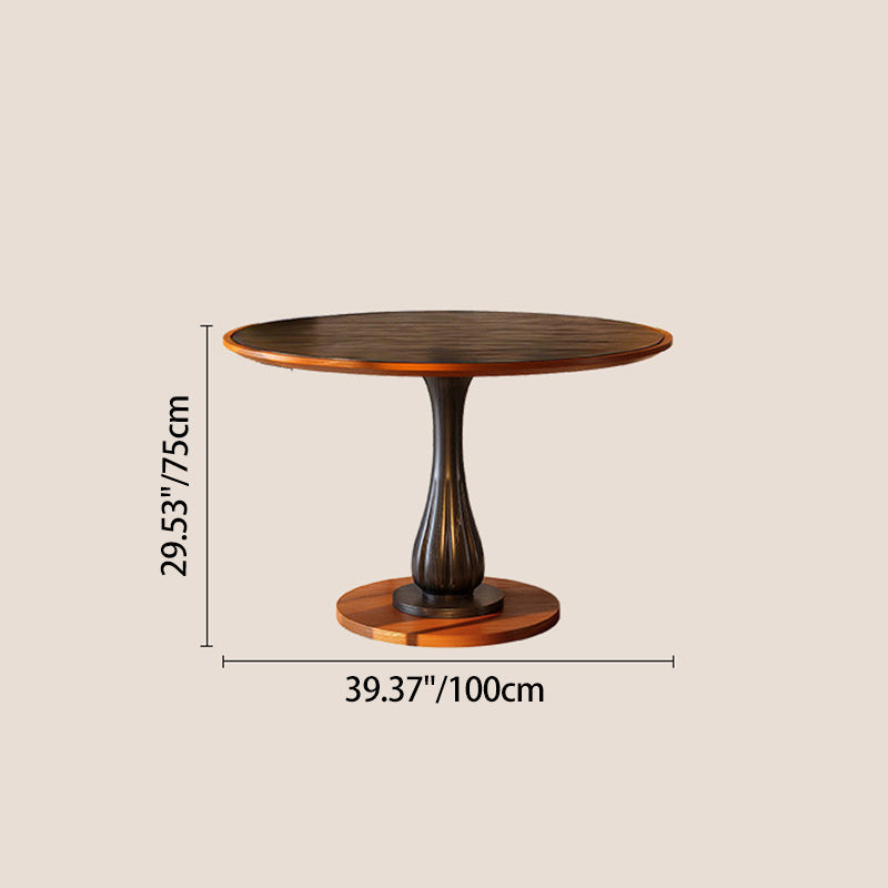 Mid-Century Round Thick Top Dining Table - Moisture-Resistant Ash Wood Stable Pedestal Leg Table For 2-4 Seats