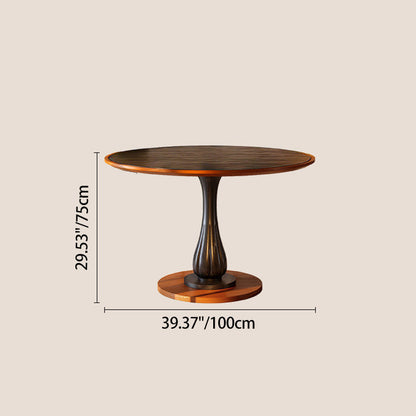 Mid-Century Round Thick Top Dining Table - Moisture-Resistant Ash Wood Stable Pedestal Leg Table For 2-4 Seats