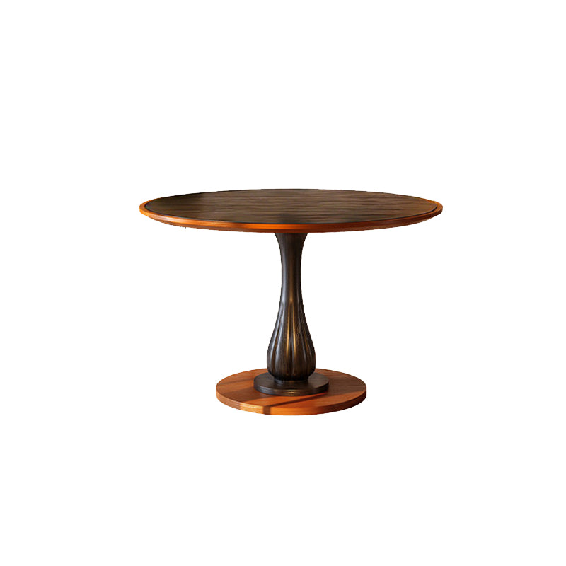 Mid-Century Round Thick Top Dining Table - Moisture-Resistant Ash Wood Stable Pedestal Leg Table For 2-4 Seats