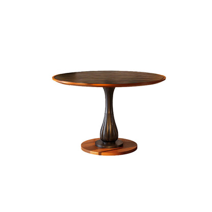 Mid-Century Round Thick Top Dining Table - Moisture-Resistant Ash Wood Stable Pedestal Leg Table For 2-4 Seats