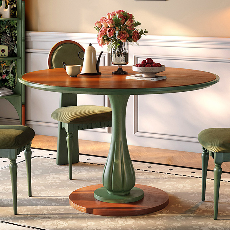 Mid-Century Round Thick Top Dining Table - Moisture-Resistant Ash Wood Stable Pedestal Leg Table For 2-4 Seats