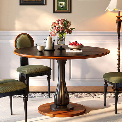 Mid-Century Round Thick Top Dining Table - Moisture-Resistant Ash Wood Stable Pedestal Leg Table For 2-4 Seats