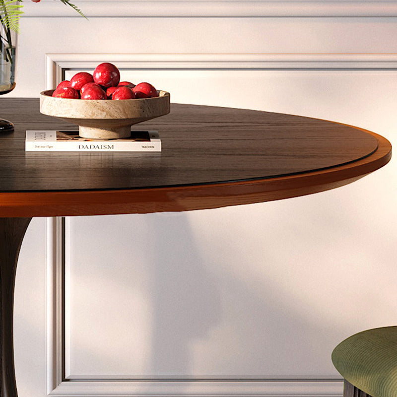 Mid-Century Round Thick Top Dining Table - Moisture-Resistant Ash Wood Stable Pedestal Leg Table For 2-4 Seats