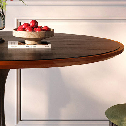 Mid-Century Round Thick Top Dining Table - Moisture-Resistant Ash Wood Stable Pedestal Leg Table For 2-4 Seats