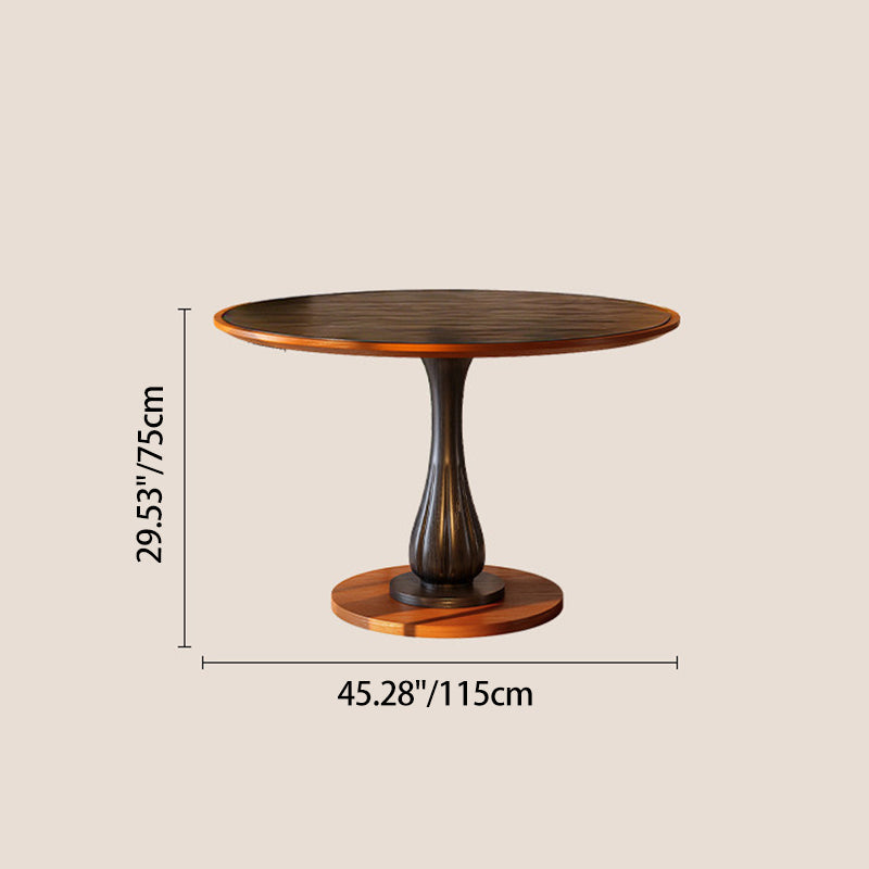 Mid-Century Round Thick Top Dining Table - Moisture-Resistant Ash Wood Stable Pedestal Leg Table For 2-4 Seats