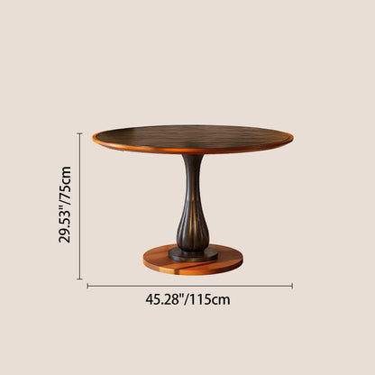 Mid-Century Round Thick Top Dining Table - Moisture-Resistant Ash Wood Stable Pedestal Leg Table For 2-4 Seats