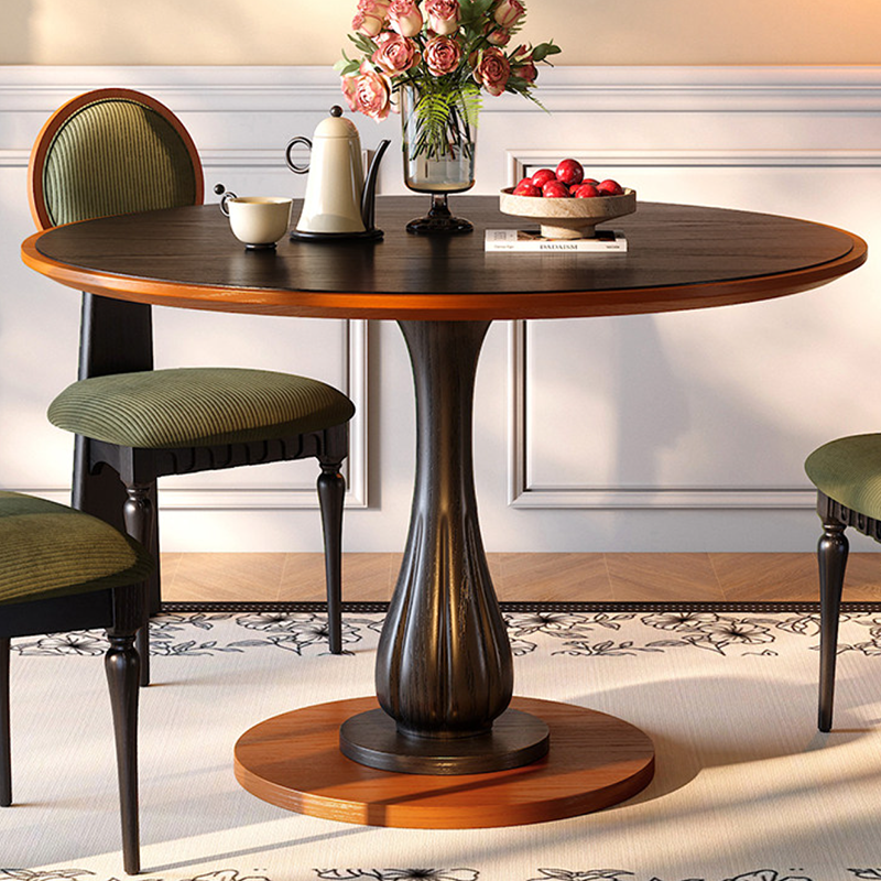 Mid-Century Round Thick Top Dining Table - Moisture-Resistant Ash Wood Stable Pedestal Leg Table For 2-4 Seats