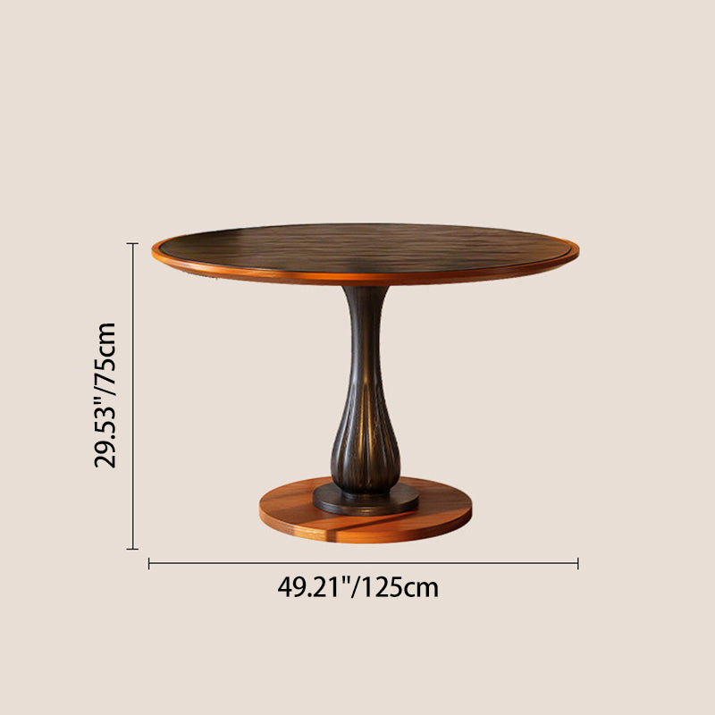 Mid-Century Round Thick Top Dining Table - Moisture-Resistant Ash Wood Stable Pedestal Leg Table For 2-4 Seats