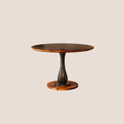 Mid-Century Round Thick Top Dining Table - Moisture-Resistant Ash Wood Stable Pedestal Leg Table For 2-4 Seats