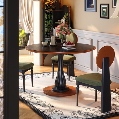 Mid-Century Round Thick Top Dining Table - Moisture-Resistant Ash Wood Stable Pedestal Leg Table For 2-4 Seats