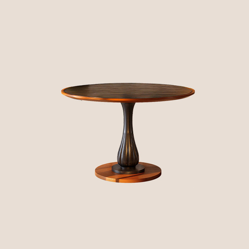 Mid-Century Round Thick Top Dining Table - Moisture-Resistant Ash Wood Stable Pedestal Leg Table For 2-4 Seats
