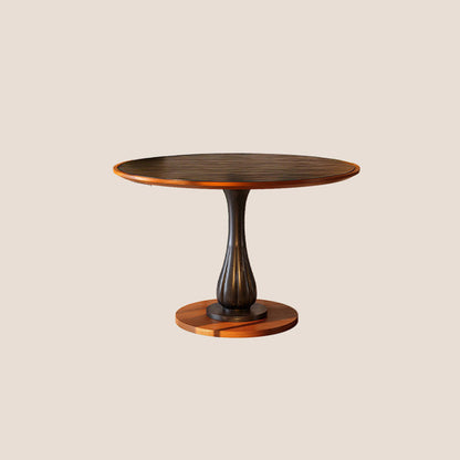 Mid-Century Round Thick Top Dining Table - Moisture-Resistant Ash Wood Stable Pedestal Leg Table For 2-4 Seats