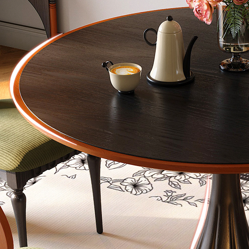 Mid-Century Round Thick Top Dining Table - Moisture-Resistant Ash Wood Stable Pedestal Leg Table For 2-4 Seats